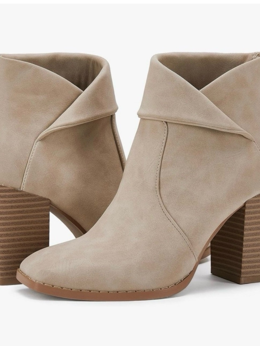Fold-Over Ankle Booties in Taupe Suedette